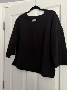 Sea Breeze Black Oversized Long Sleeve Top
